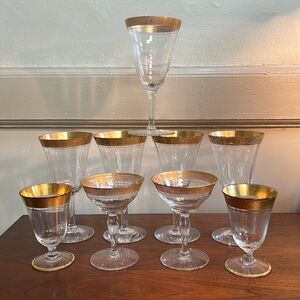 Lot of Vintage Tiffin-Franciscan Art Deco Gold-Rimmed Glassware Lot